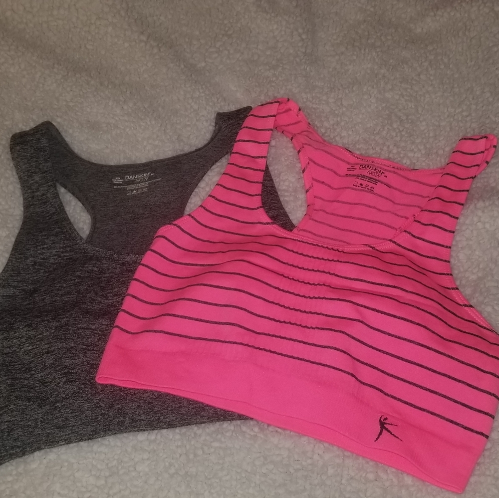 Bundle of 2 Danskin Sports Bras Medium Grey Pink